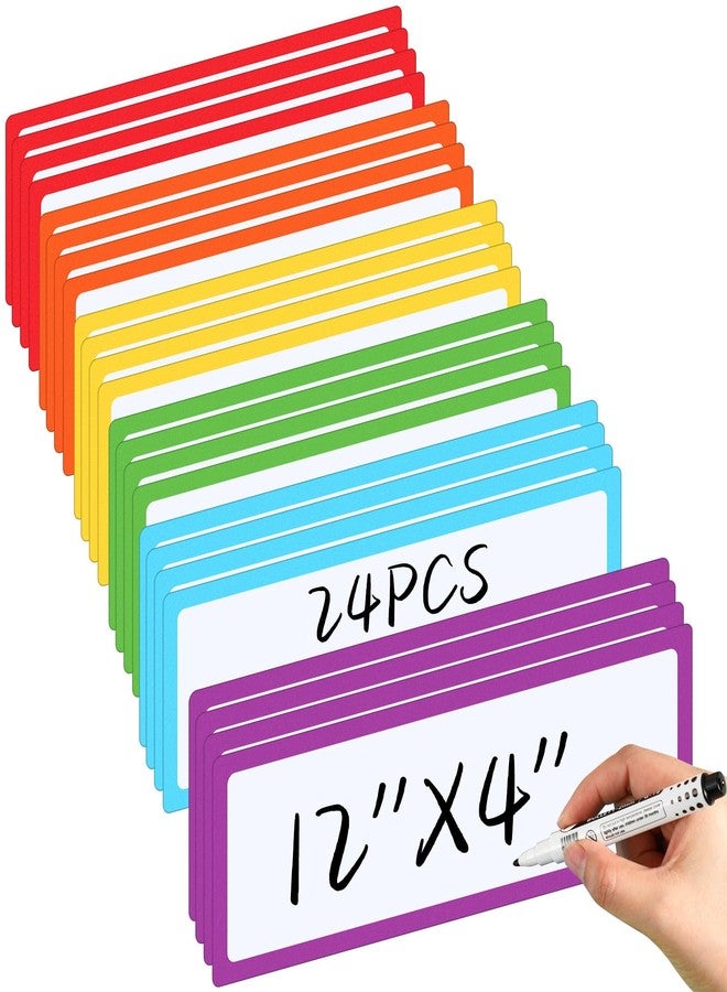 Trandraft 24 Pcs Large Magnetic Dry Erase Labels for Classroom, 12 x 4 Inch Rectangle Magnetic Name Plates Label Flexible Magnet Stickers for Whiteboards Refrigerator (Frame Style) - Image 1